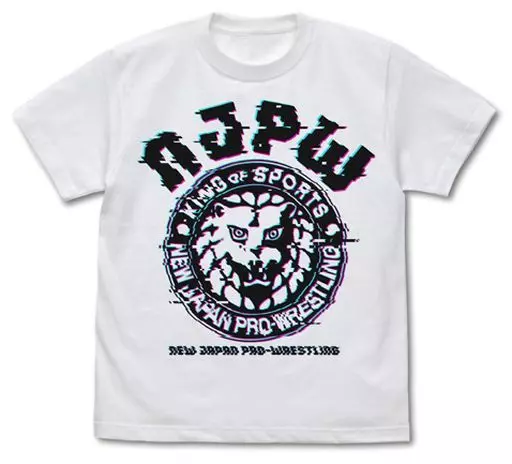 新日本プロレスリング ライオンマーク Tシャツ グリッチVer./WHITE-M - 公式商品画像 | AniSmile