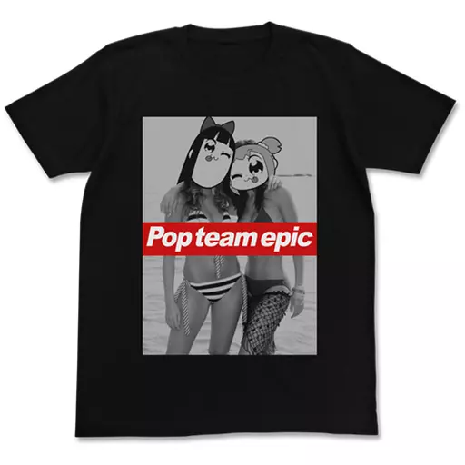 ポプテピピック ポプ子&ピピ美 水着Ver. Tシャツ/BLACK-S - 公式商品画像 | AniSmile