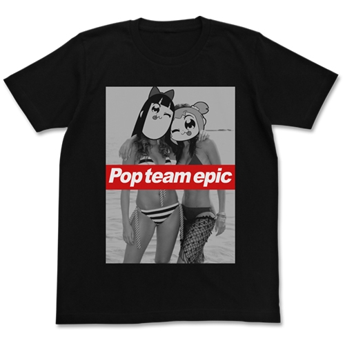 ポプテピピック ポプ子&ピピ美 水着Ver. Tシャツ/BLACK-M - 公式商品画像 | AniSmile