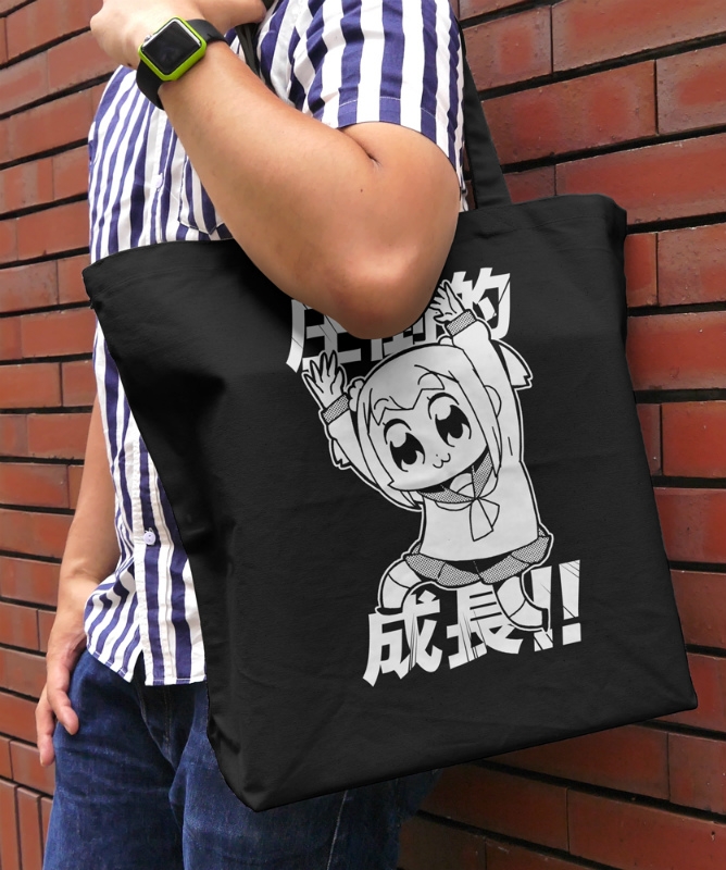 ポプテピピック 圧倒的成長 ラージトート/BLACK 画像 2 | AniSmile