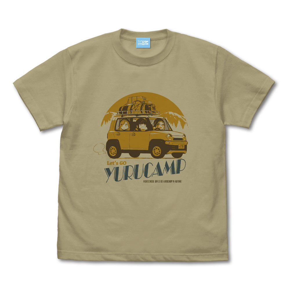 ゆるキャン△カー Tシャツ 鳥羽先生&千明&あおい Ver2.0/SAND KHAKI-S - 公式商品画像 | AniSmile