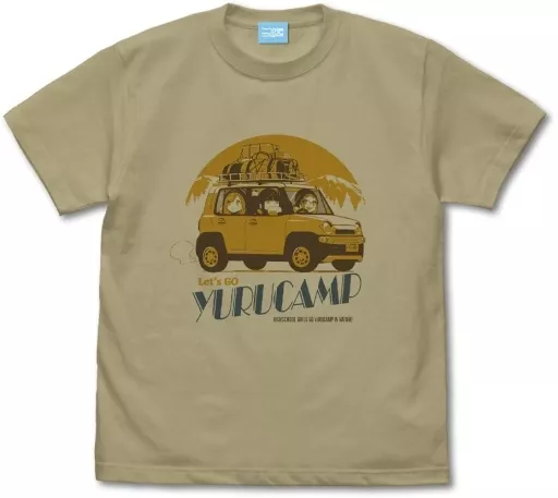 ゆるキャン△カー Tシャツ 鳥羽先生&千明&あおい Ver2.0/SAND KHAKI-L - 公式商品画像 | AniSmile