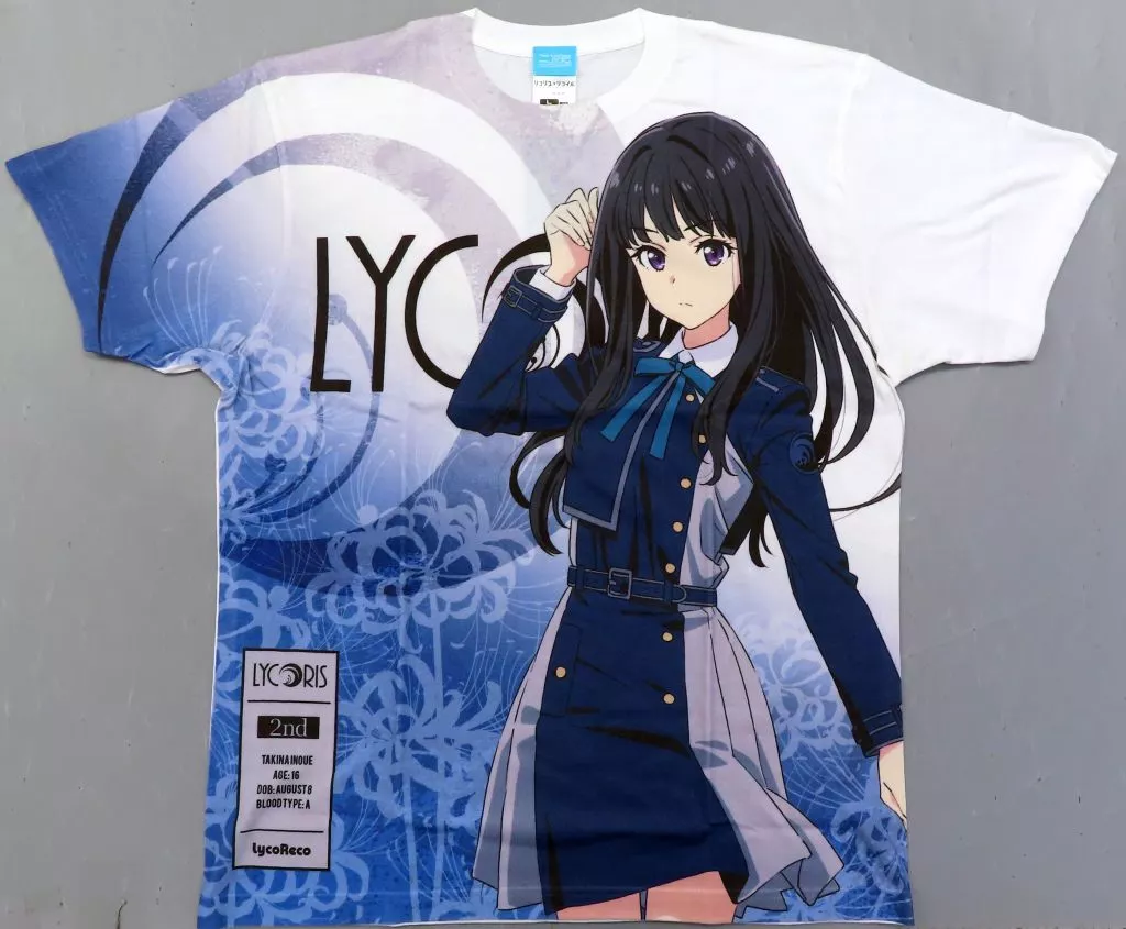 リコリス・リコイル 井ノ上たきな フルグラフィックTシャツ/WHITE-L - 官方商品图片 | AniSmile