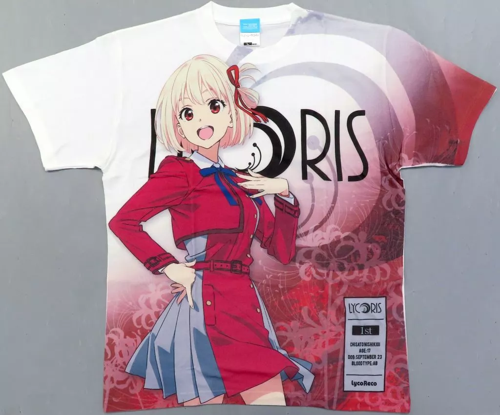 リコリス・リコイル 錦木千束 フルグラフィックTシャツ/WHITE-L - AniSmile
