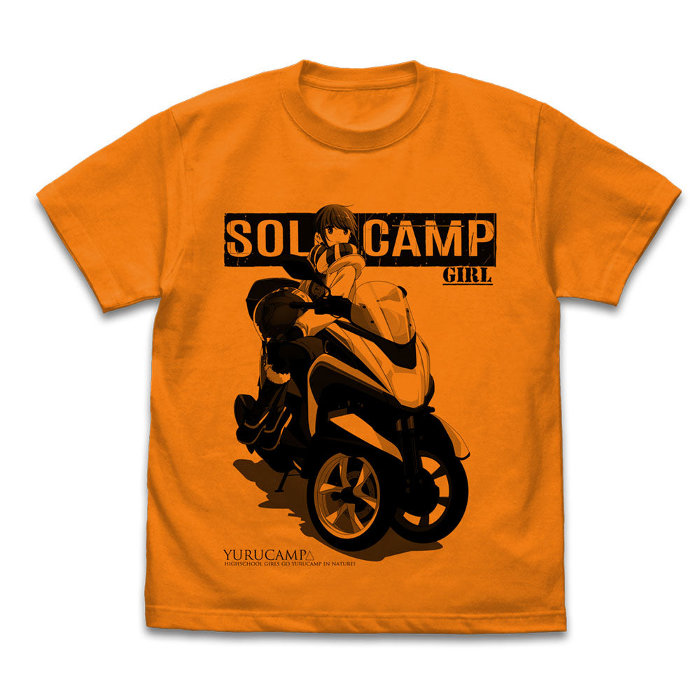 ゆるキャン△ 志摩リンと三輪バイク Tシャツ/ORANGE-S - AniSmile