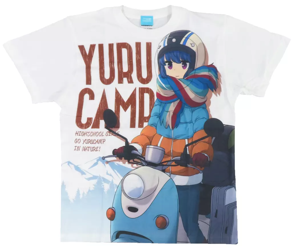 ゆるキャン△ 志摩リンとスクーター フルグラフィックTシャツ/WHITE-M - official product image | AniSmile