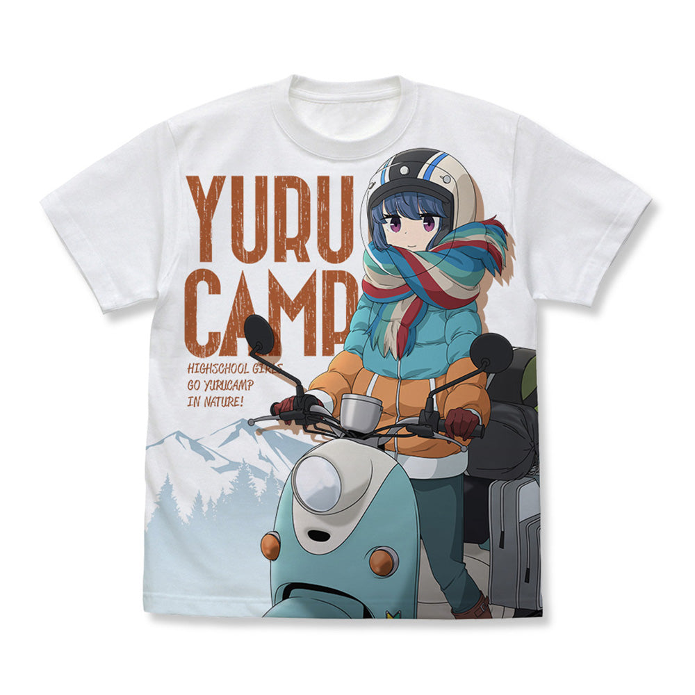 ゆるキャン△ 志摩リンとスクーター フルグラフィックTシャツ/WHITE- - AniSmile