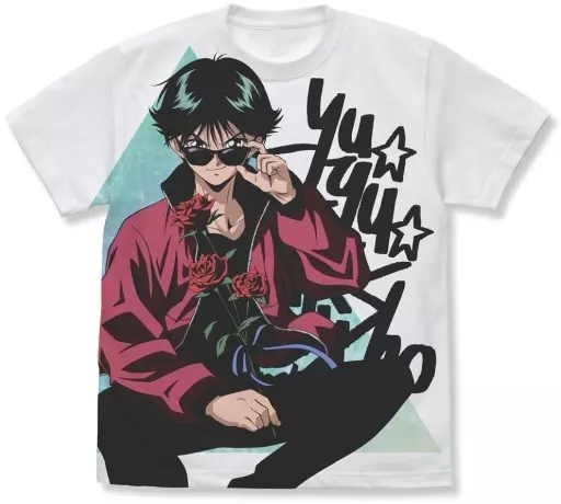 幽☆遊☆白書 描き下ろし 浦飯幽助 フルグラフィックTシャツ 花束Ver./WHITE-M - 公式商品画像 | AniSmile