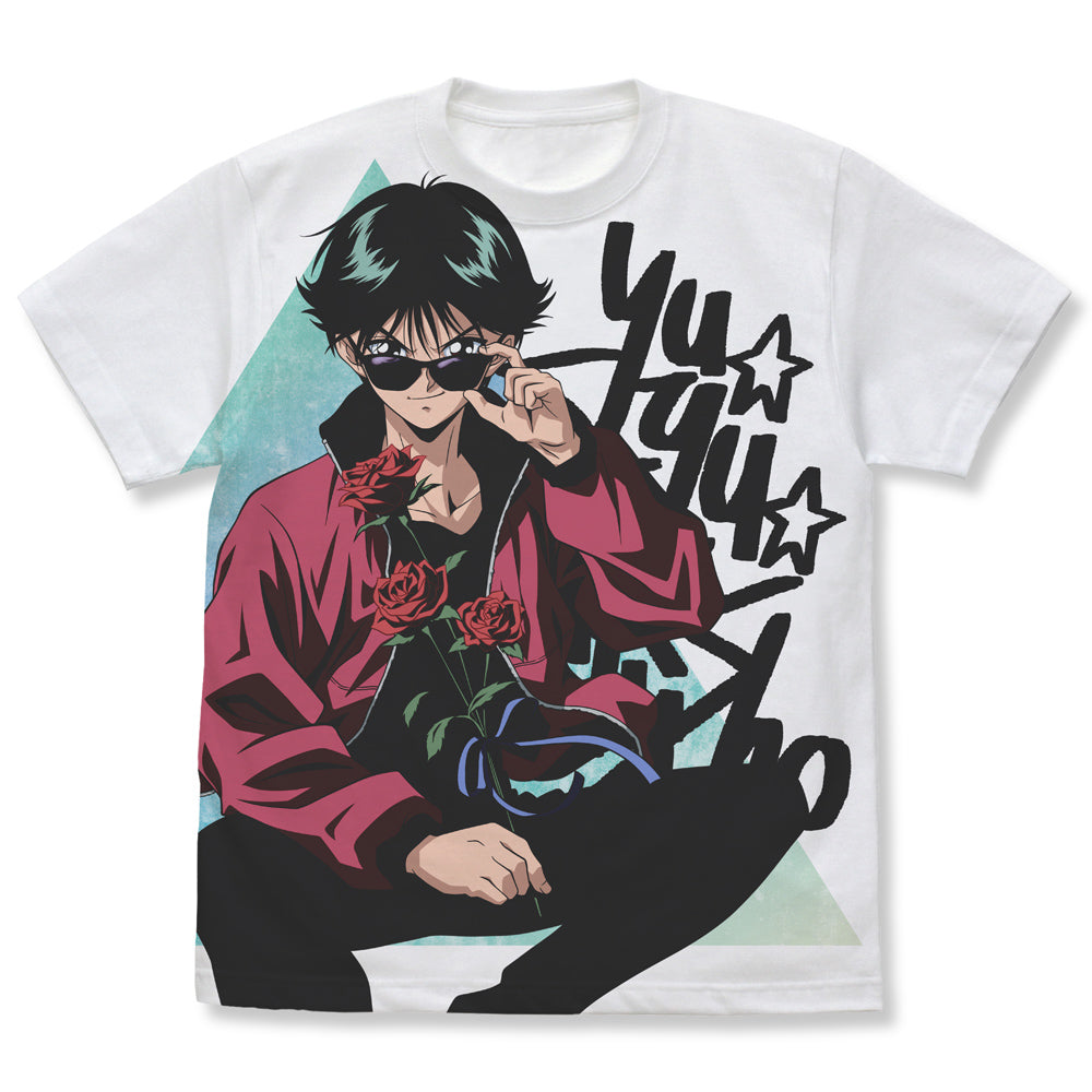 幽☆遊☆白書 描き下ろし 浦飯幽助 フルグラフィックTシャツ 花束Ver./WHITE-S - 公式商品画像 | AniSmile