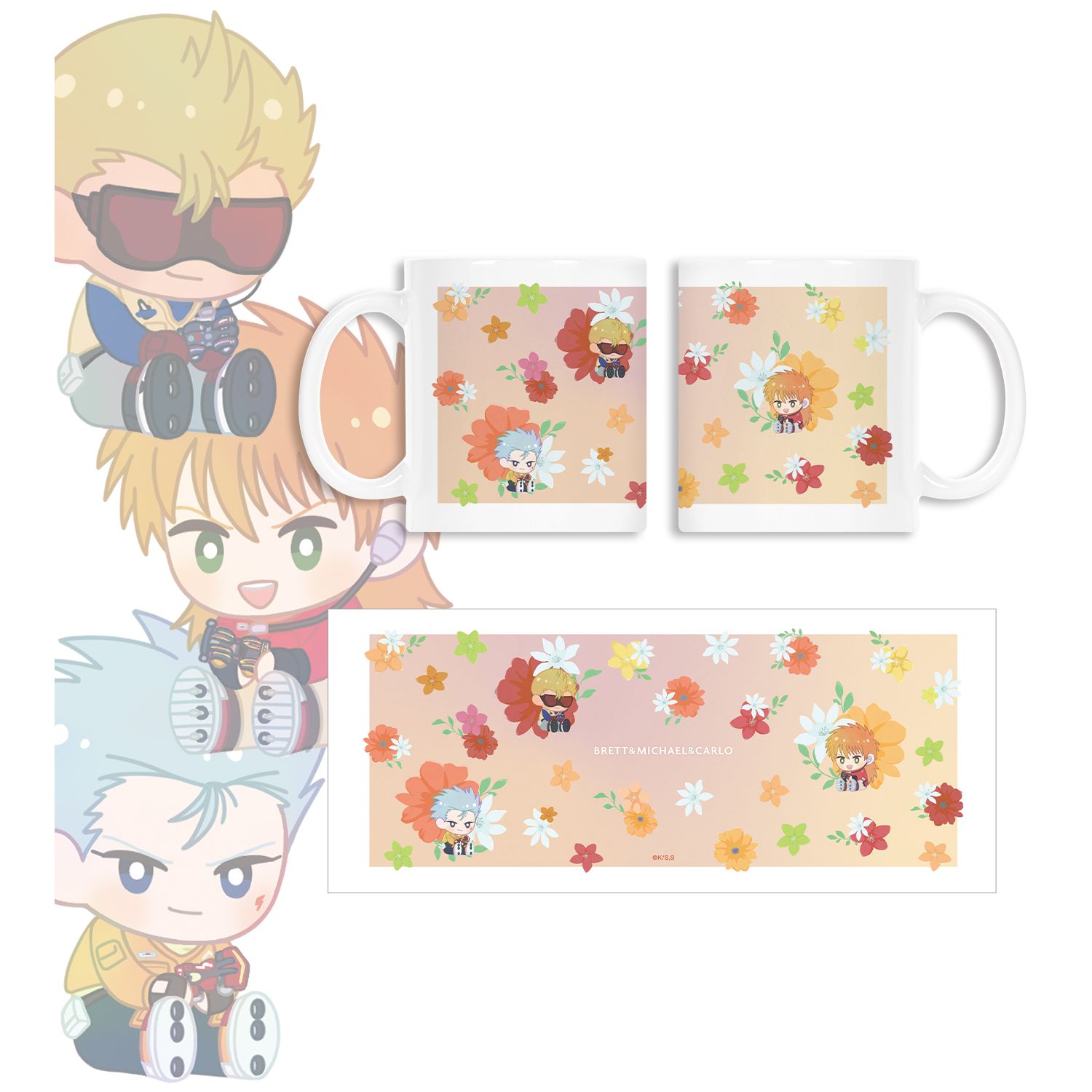 TVアニメ「爆走兄弟レッツ&ゴー!!」 ブレット&ミハエル&カルロ Botania マグカップ - 公式商品画像 | AniSmile