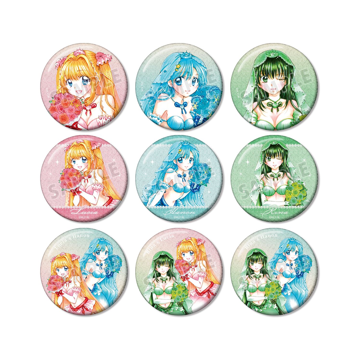 ぴちぴちピッチ 花森ぴんく先生 描き下ろし ウェディングマーメイドver. トレーディンググリッター缶バッジ(単位/単品) 画像 3 | AniSmile