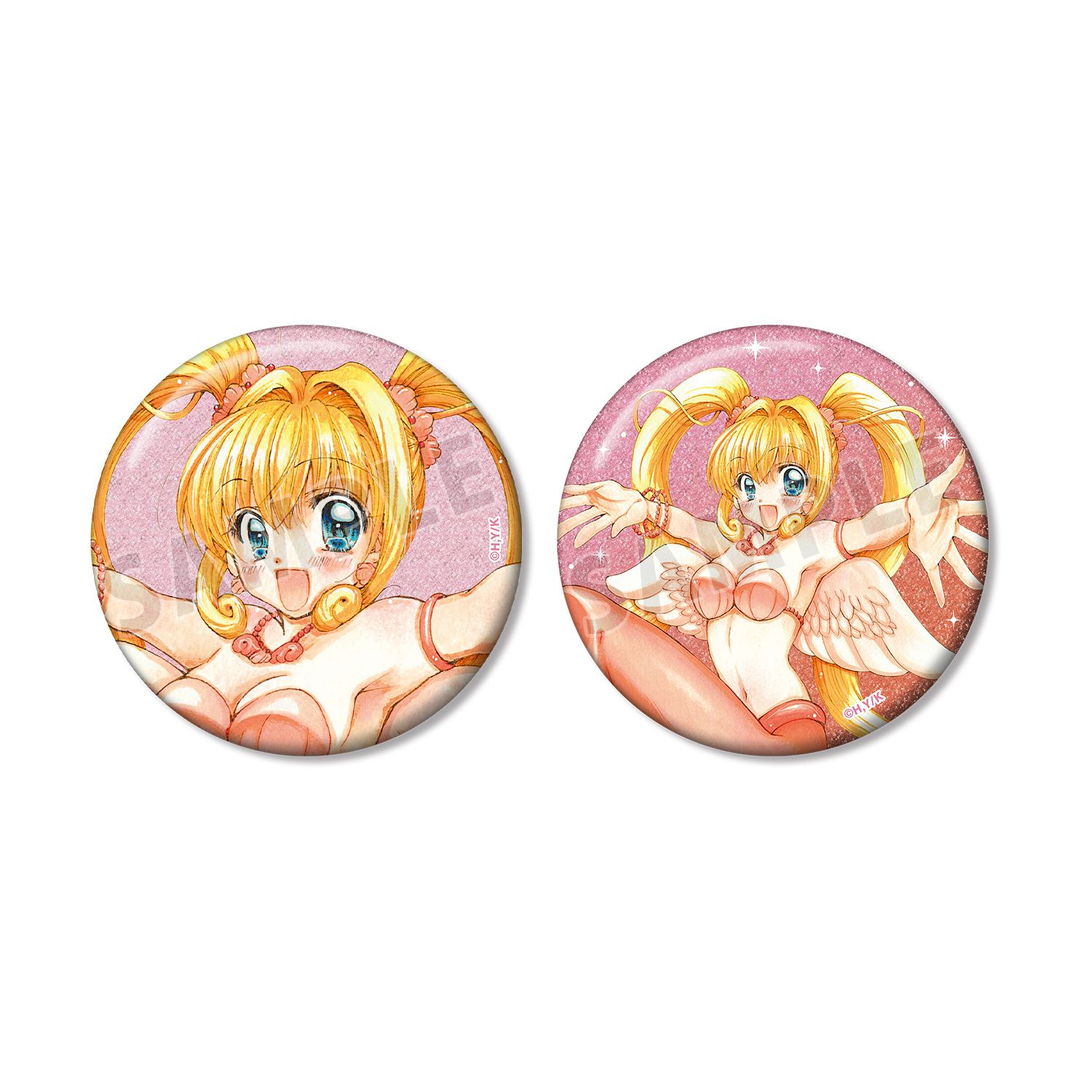 ぴちぴちピッチ 花森ぴんく先生 描き下ろし るちあ 羽を纏ったマーメイドver. グリッター缶バッジ 2個セット 画像 6 | AniSmile