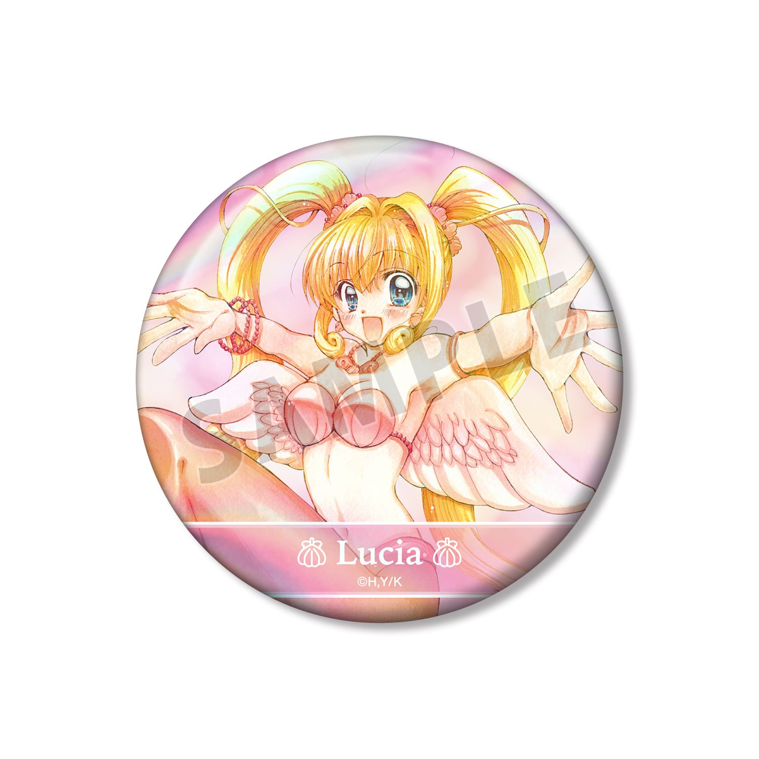 ぴちぴちピッチ 花森ぴんく先生 描き下ろし るちあ 羽を纏ったマーメイドver. オーロラ缶バッジ 画像 5 | AniSmile