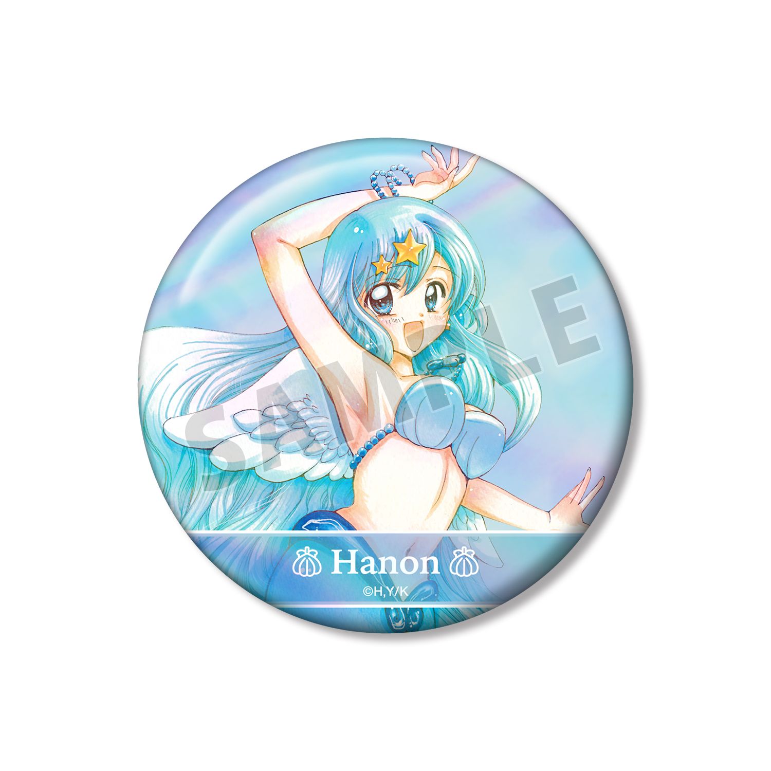 ぴちぴちピッチ 花森ぴんく先生 描き下ろし 波音 羽を纏ったマーメイドver. オーロラ缶バッジ 画像 3 | AniSmile