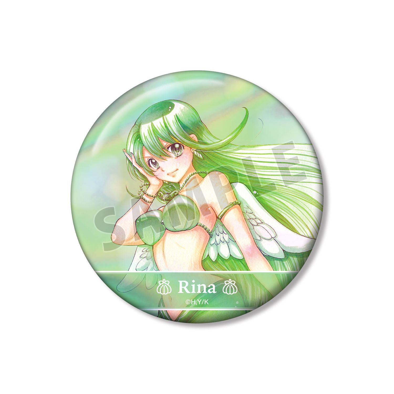 ぴちぴちピッチ 花森ぴんく先生 描き下ろし リナ 羽を纏ったマーメイドver. オーロラ缶バッジ 画像 4 | AniSmile