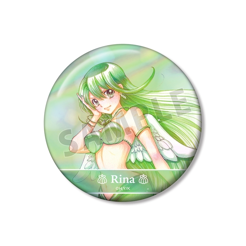 ぴちぴちピッチ 花森ぴんく先生 描き下ろし リナ 羽を纏ったマーメイドver. オーロラ缶バッジ - 公式商品画像 | AniSmile