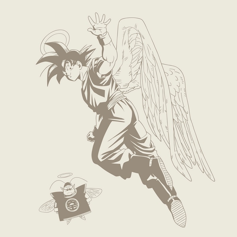 ドラゴンボールZ 孫悟空(天使)と界王 Tシャツ/VANILLA WHITE-XL 画像 2 | AniSmile