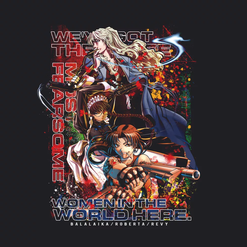 ブラック・ラグーン 地球で一番おっかない女の上位三人のフルカラーTシャツ/BLACK-XL 画像 2 | AniSmile