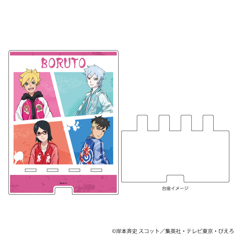 デカスマキャラスタンド「NARUTO&BORUTO」03/ボルト&サラダ&ミツキ&カワキ スカジャンver.(描き下ろしイラスト) - AniSmile
