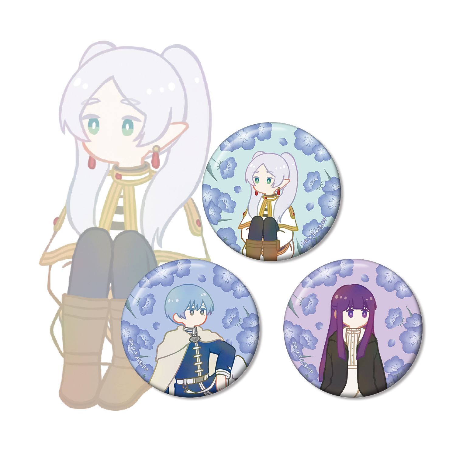 『葬送のフリーレン』 フリーレン&ヒンメル&フェルン Botania 缶バッジ3個セット - 公式商品画像 | AniSmile