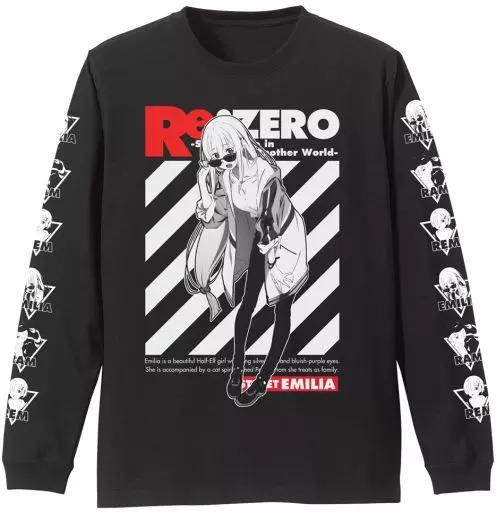 Re:ゼロから始める異世界生活 エミリア 袖リブロングスリーブTシャツ ストリートファッションVer./BLACK-L - 公式商品画像 | AniSmile