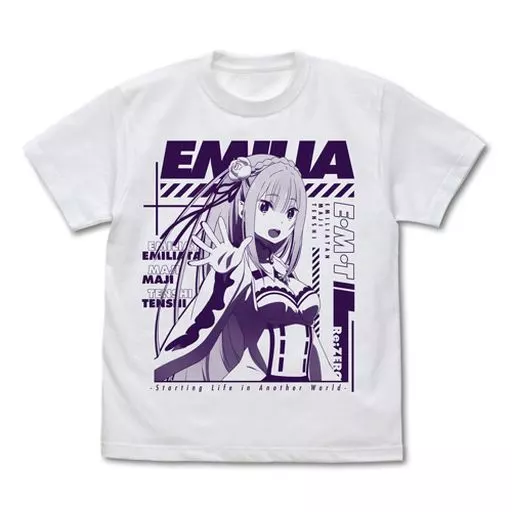 Re:ゼロから始める異世界生活※アニメ1期 エミリア Tシャツ Ver.2.0/WHITE-L - 公式商品画像 | AniSmile