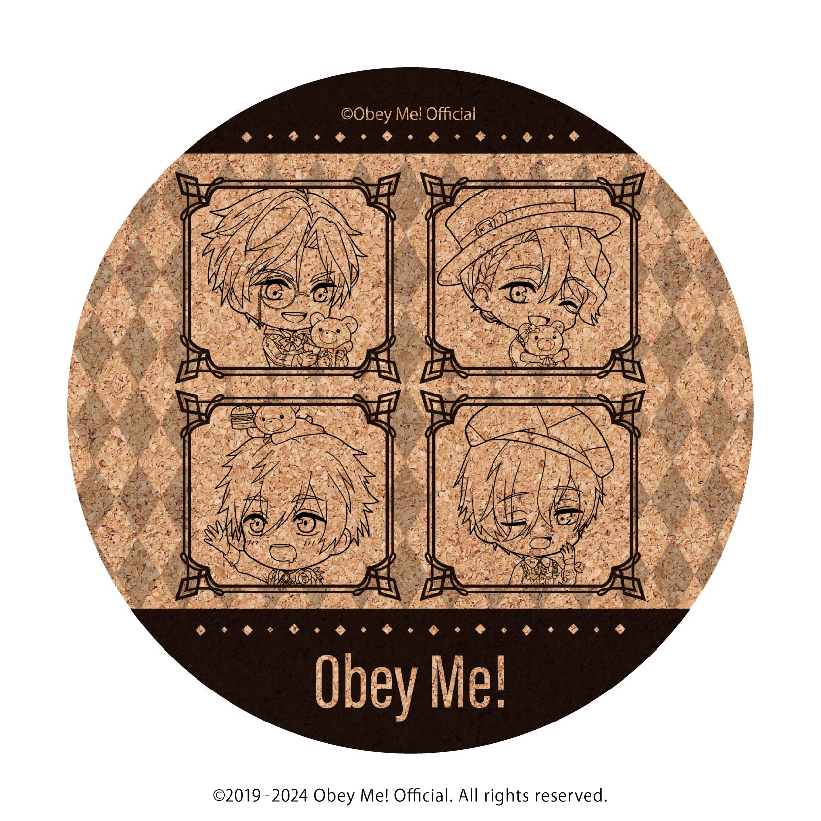 コルクコースター「Obey Me!」04/サタン&アスモデウス&ベルゼブブ&ベルフェゴール バレンタインver.(ミニキャライラスト) - 公式商品画像 | AniSmile
