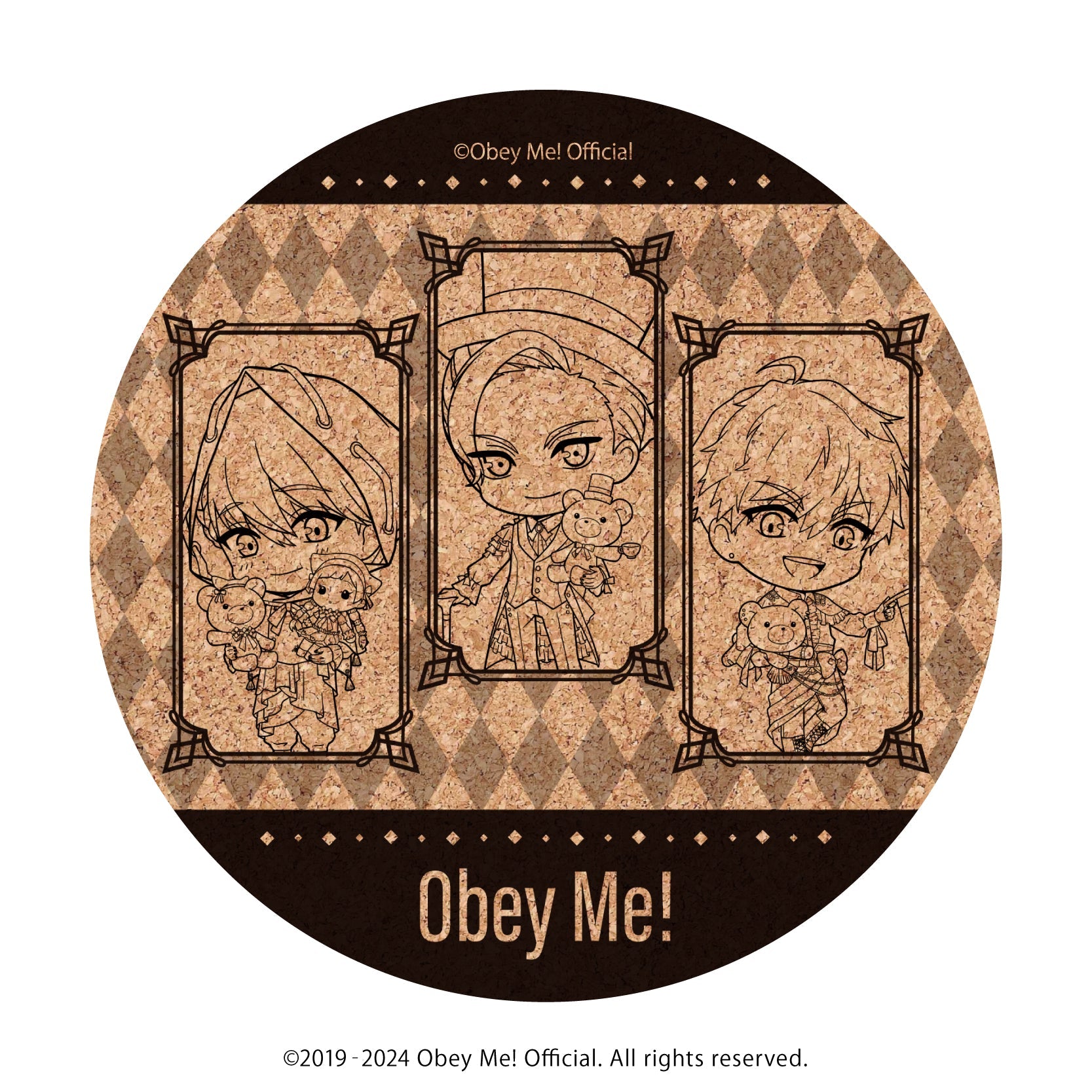 コルクコースター「Obey Me!」03/ルシファー&マモン&レヴィアタン バレンタインver.(ミニキャライラスト) - 公式商品画像 | AniSmile