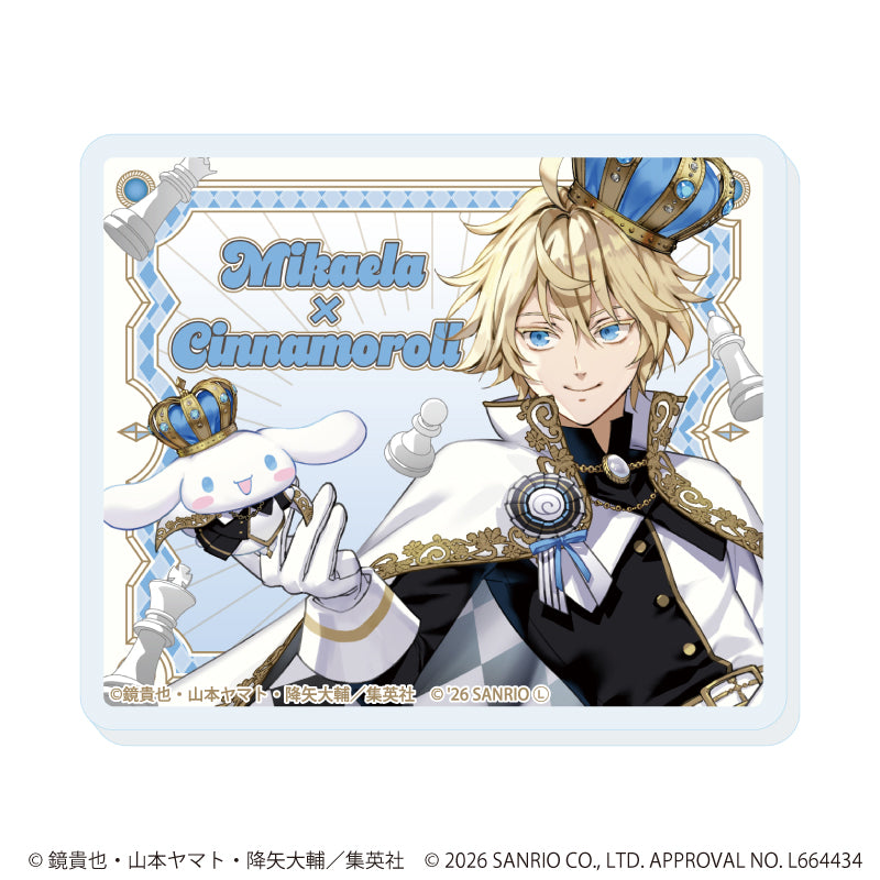 アクリルプレートバッジ「終わりのセラフ×サンリオキャラクターズ」02/百夜ミカエラ×シナモロール(コラボイラスト) - 公式商品画像 | AniSmile