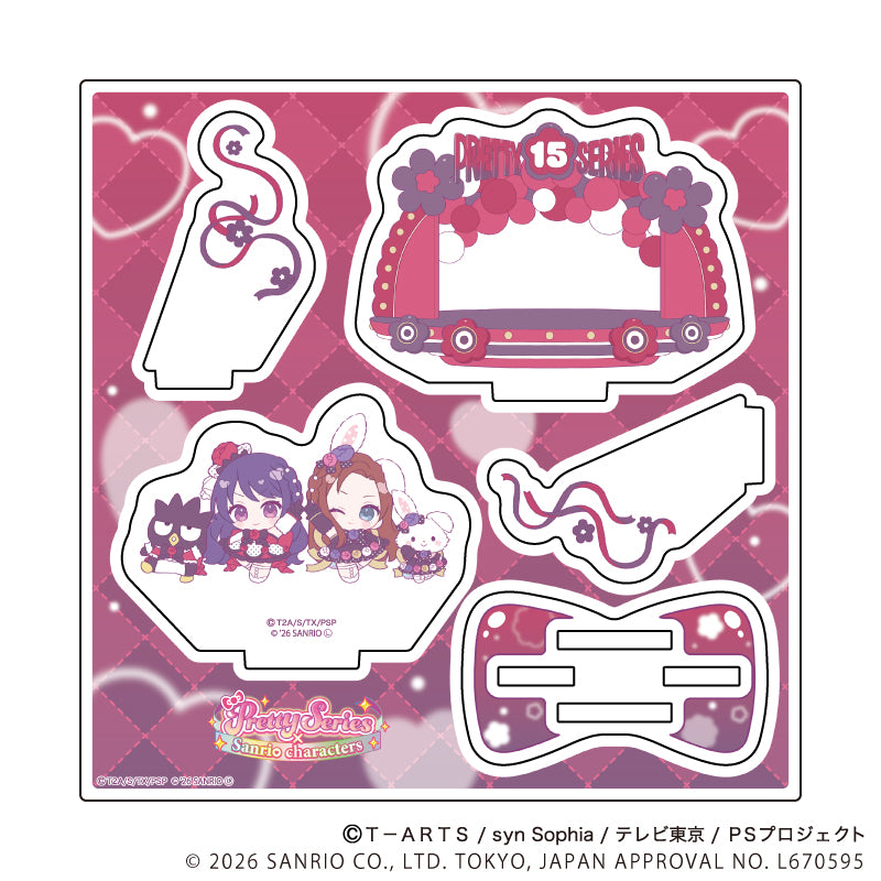 アクリルスタンドプレート「プリティーシリーズ×サンリオキャラクターズ」02/上葉みあ×バッドばつ丸&へイン×ウィッシュミーメル(コラボイラスト) - 公式商品画像 | AniSmile