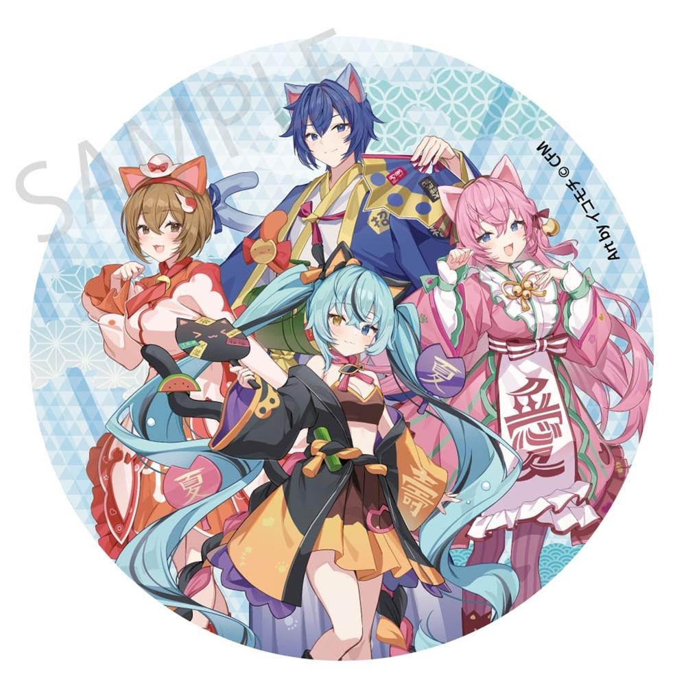 「初音ミク×招き猫×真夏の熊谷」 メガ缶バッジスタンド 初音ミク 黒猫 / 巡音ルカ / MEIKO / KAITO Art by イコモチ - 公式商品画像 | AniSmile