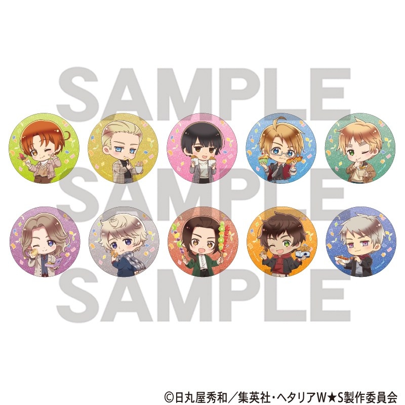 ヘタリア World★Stars トレーディンググリッター缶バッジ 食べ歩きグルメ ミニキャラ - AniSmile