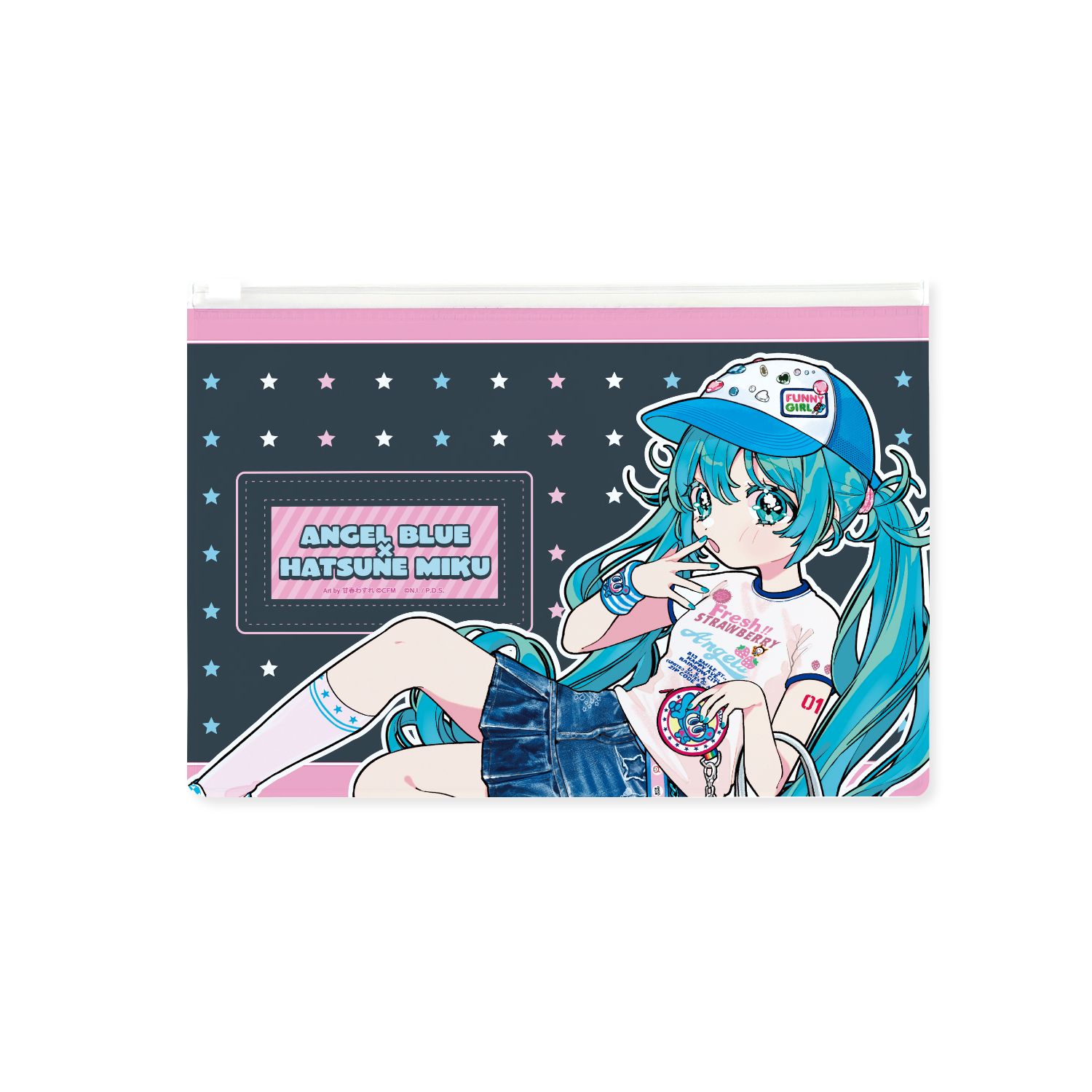 ANGEL BLUEコラボ 描き下ろし 初音ミク Art by 甘春わすれ ビニールフラットポーチ ver. - AniSmile