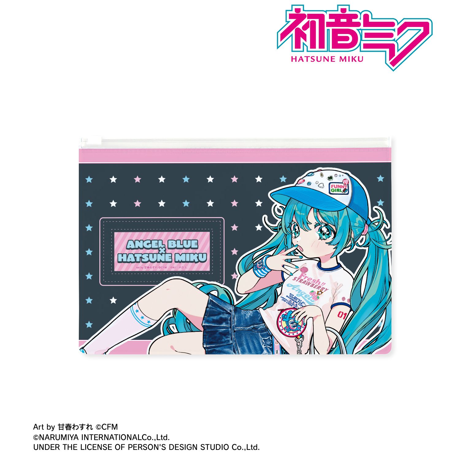 ANGEL BLUEコラボ 描き下ろし 初音ミク Art by 甘春わすれ ビニールフラットポーチ ver.A 图片 3 | AniSmile