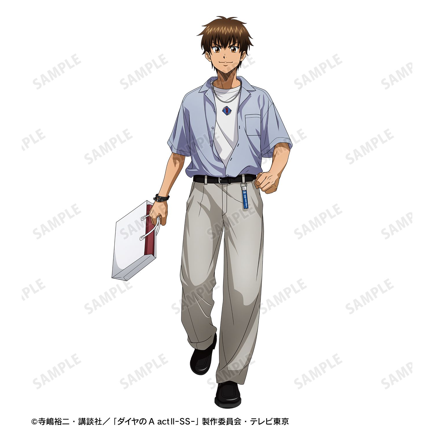 TVアニメ『ダイヤのA actⅡ -Second Season-』 描き下ろし 沢村栄純 私服・ショッピングver. 着用刺繍BIGシルエットTシャツユニセックス(サイズ/S) Image 6 | AniSmile
