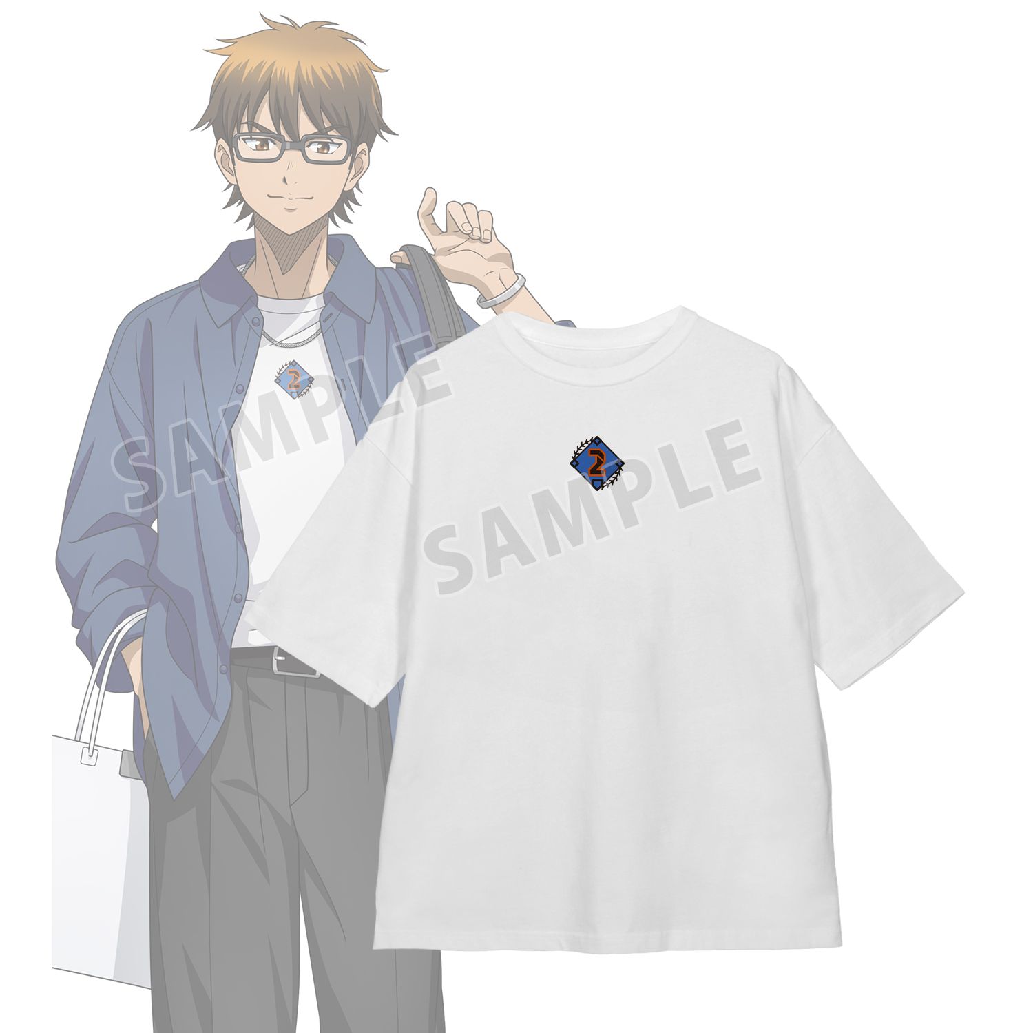 TVアニメ『ダイヤのA actⅡ -Second Season-』 描き下ろし 御幸一也 私服・ショッピングver. 着用刺繍BIGシルエットTシャツユニセックス(サイズ/S) - AniSmile