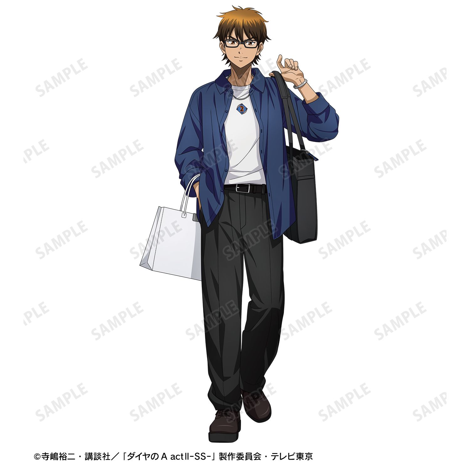 TVアニメ『ダイヤのA actⅡ -Second Season-』 描き下ろし 御幸一也 私服・ショッピングver. 着用刺繍BIGシルエットTシャツユニセックス(サイズ/XL) Image 5 | AniSmile