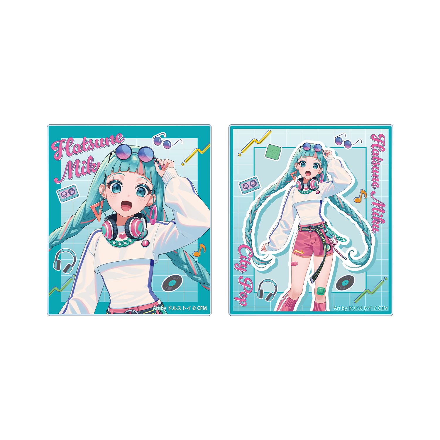 描き下ろし 初音ミク シティポップver. Art by ドルストイ アクリルカード2枚セット - AniSmile