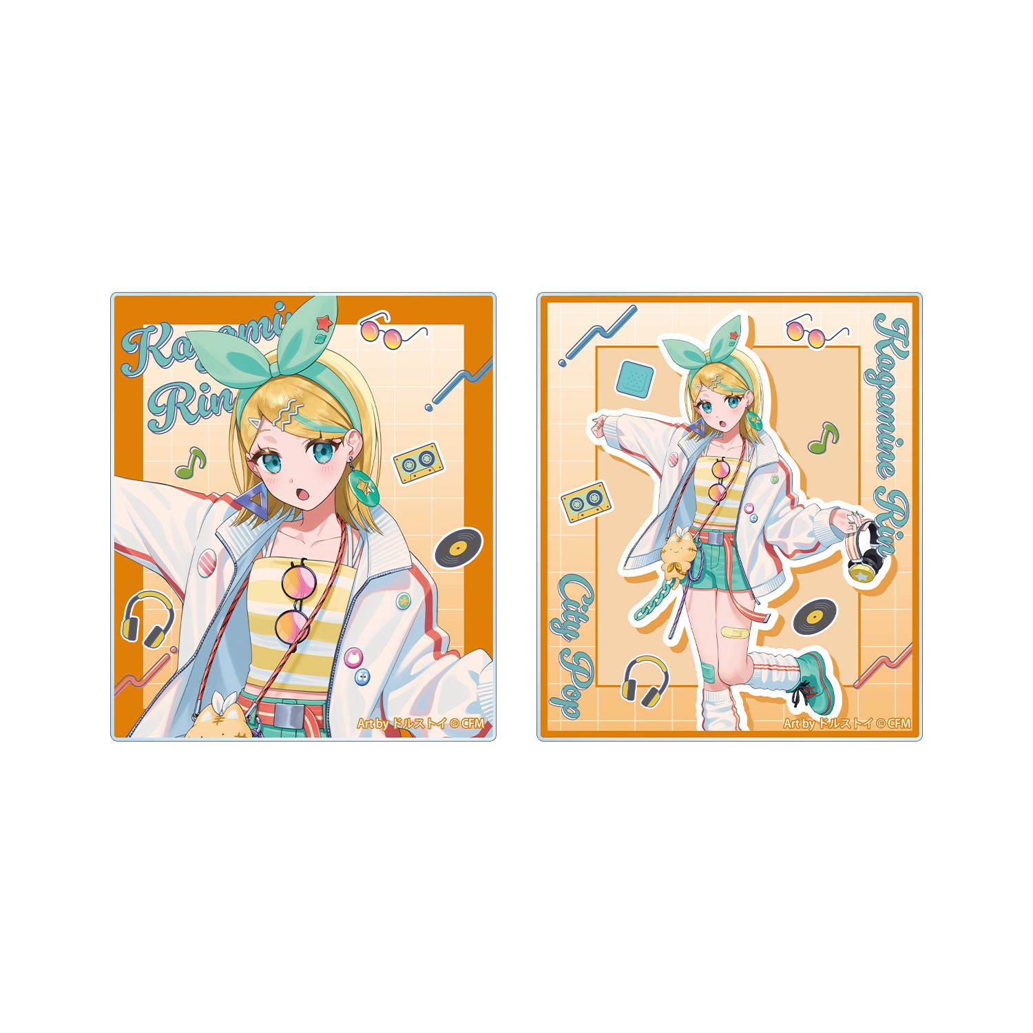 初音ミク 描き下ろし 鏡音リン シティポップver. Art by ドルストイ アクリルカード2枚セット - AniSmile