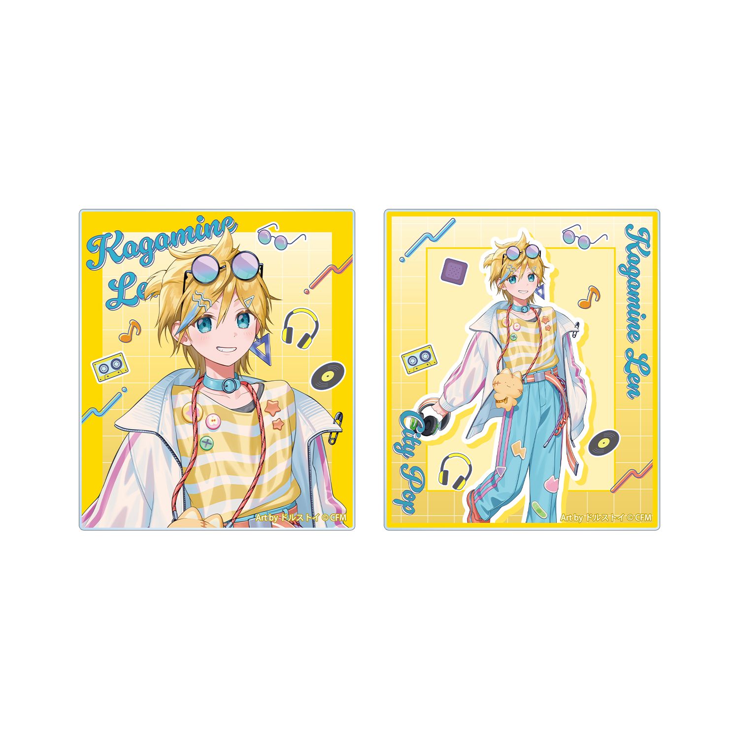 初音ミク 描き下ろし 鏡音レン シティポップver. Art by ドルストイ アクリルカード2枚セット - AniSmile