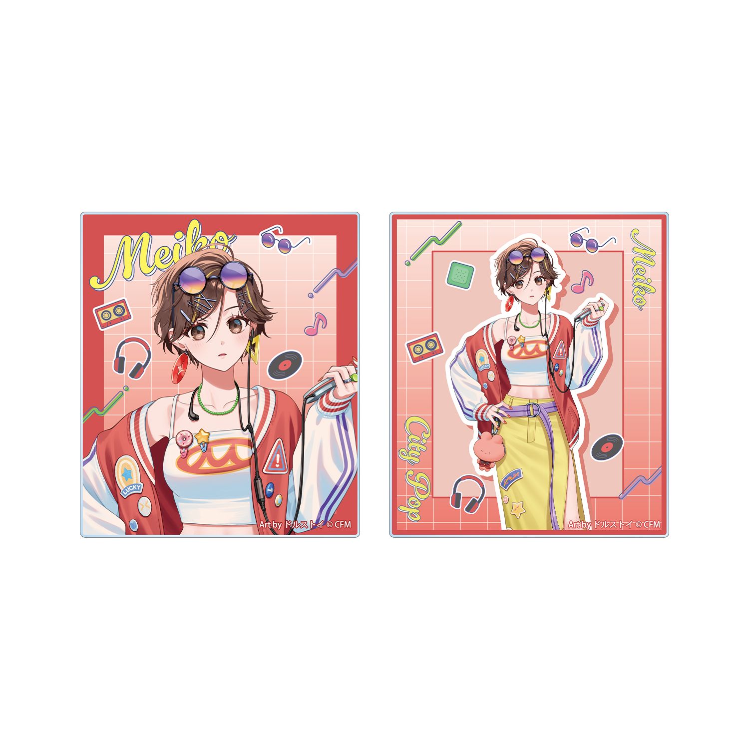 初音ミク 描き下ろし MEIKO シティポップver. Art by ドルストイ アクリルカード2枚セット - AniSmile