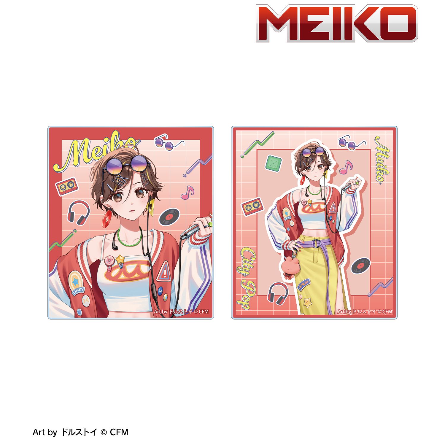 初音ミク 描き下ろし MEIKO シティポップver. Art by ドルストイ アクリルカード2枚セット 画像 2 | AniSmile