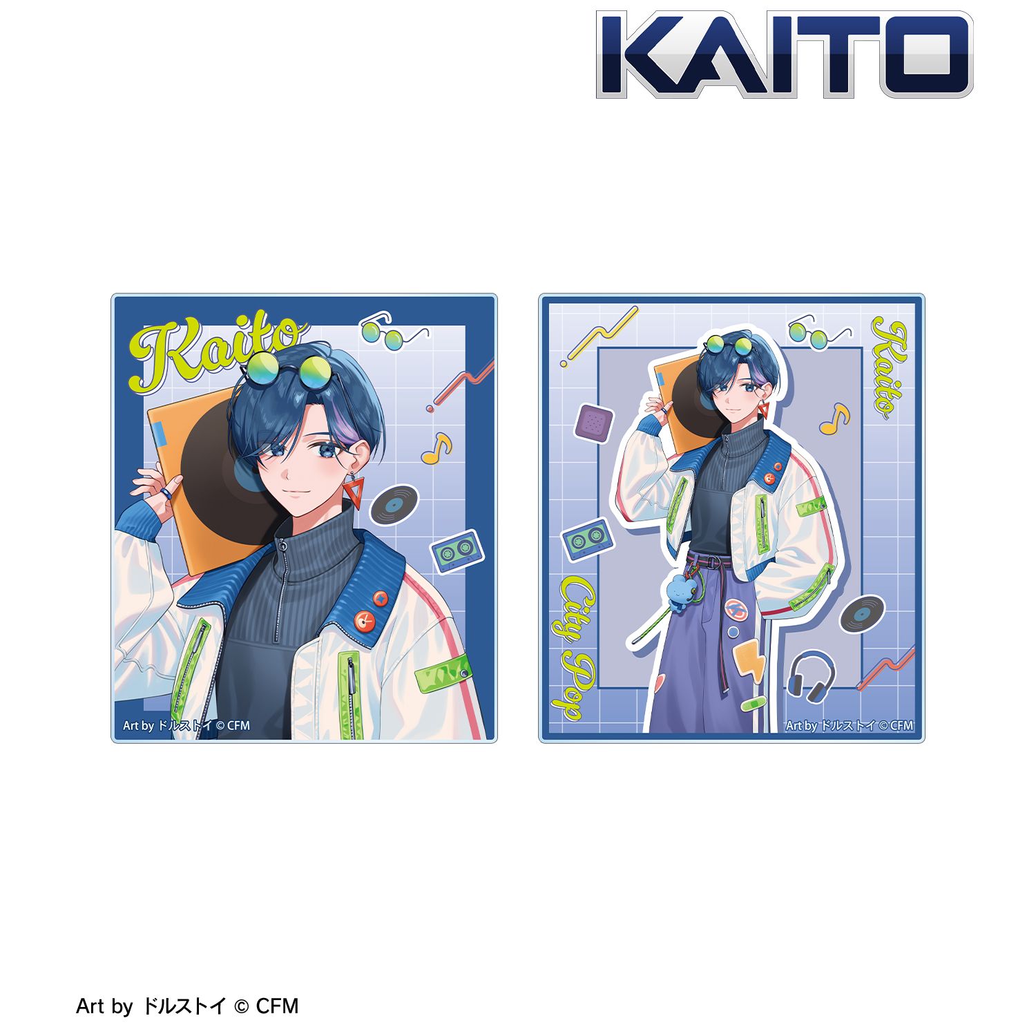 初音ミク 描き下ろし KAITO シティポップver. Art by ドルストイ アクリルカード2枚セット 画像 2 | AniSmile