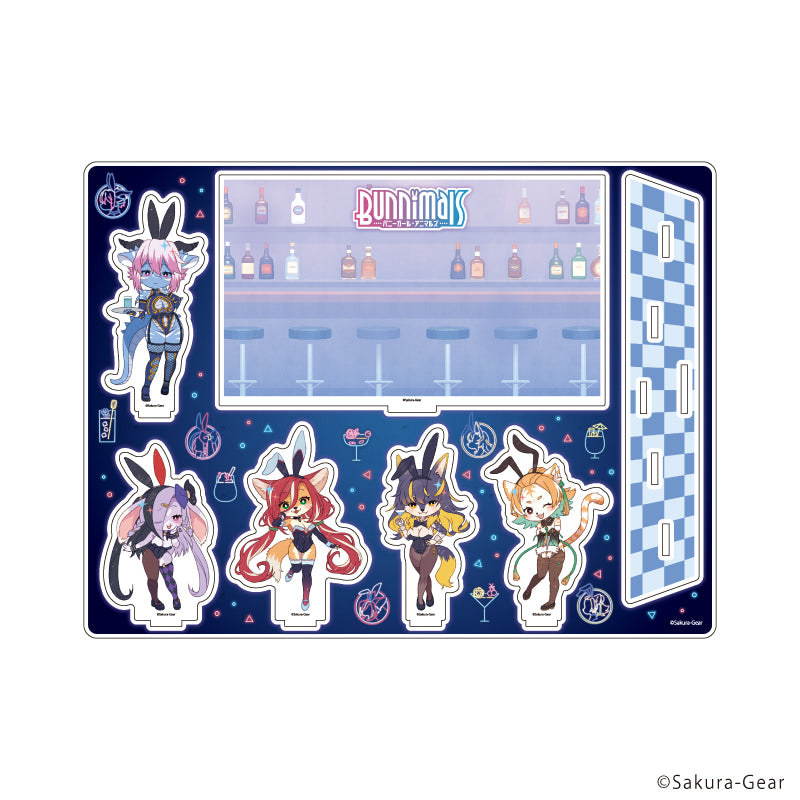 アクリルジオラマ「Bunnimals -バニーガール・アニマルズ-」01/集合デザイン(レトロアートイラスト) - AniSmile