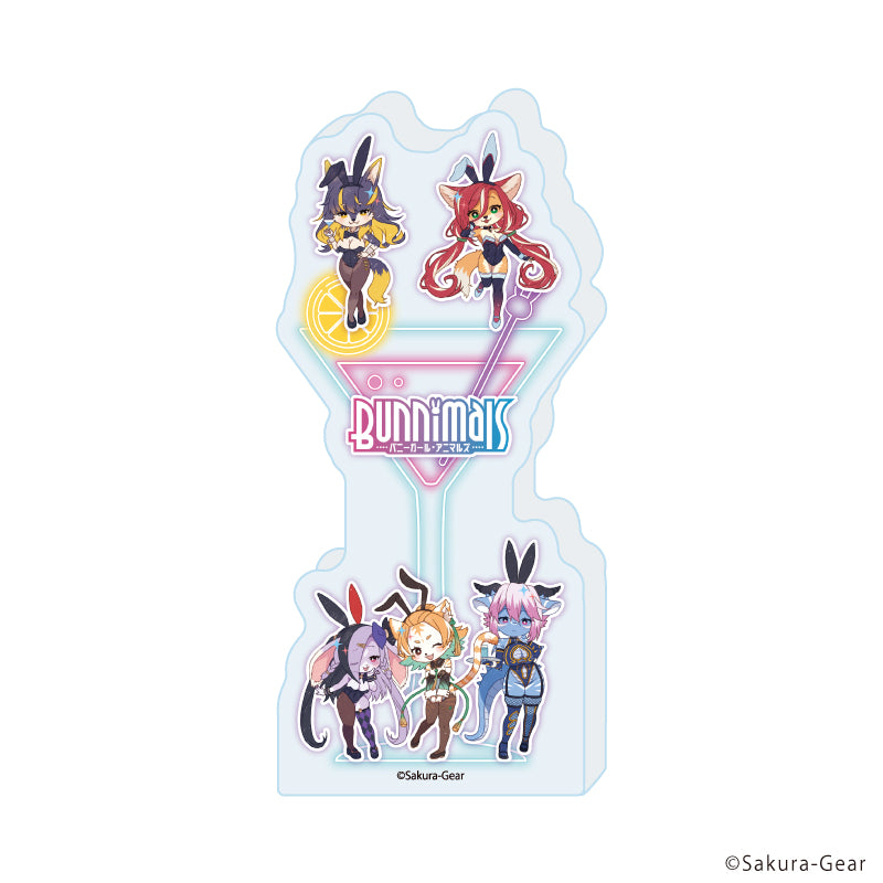 ミニアクリルブロック「Bunnimals -バニーガール・アニマルズ-」06/集合デザイン(レトロアートイラスト) - AniSmile