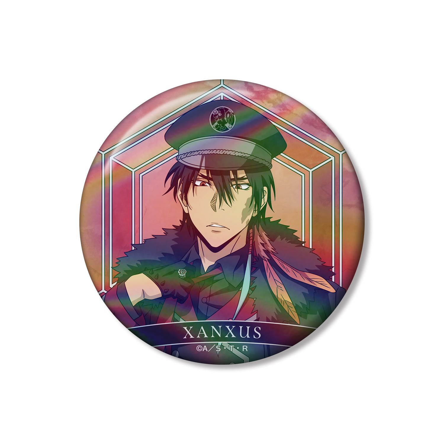 TVアニメ『家庭教師ヒットマンREBORN!』 描き下ろし XANXUS(10年後) ブラックミリタリーver. 75mmオーロラ缶バッジ - AniSmile