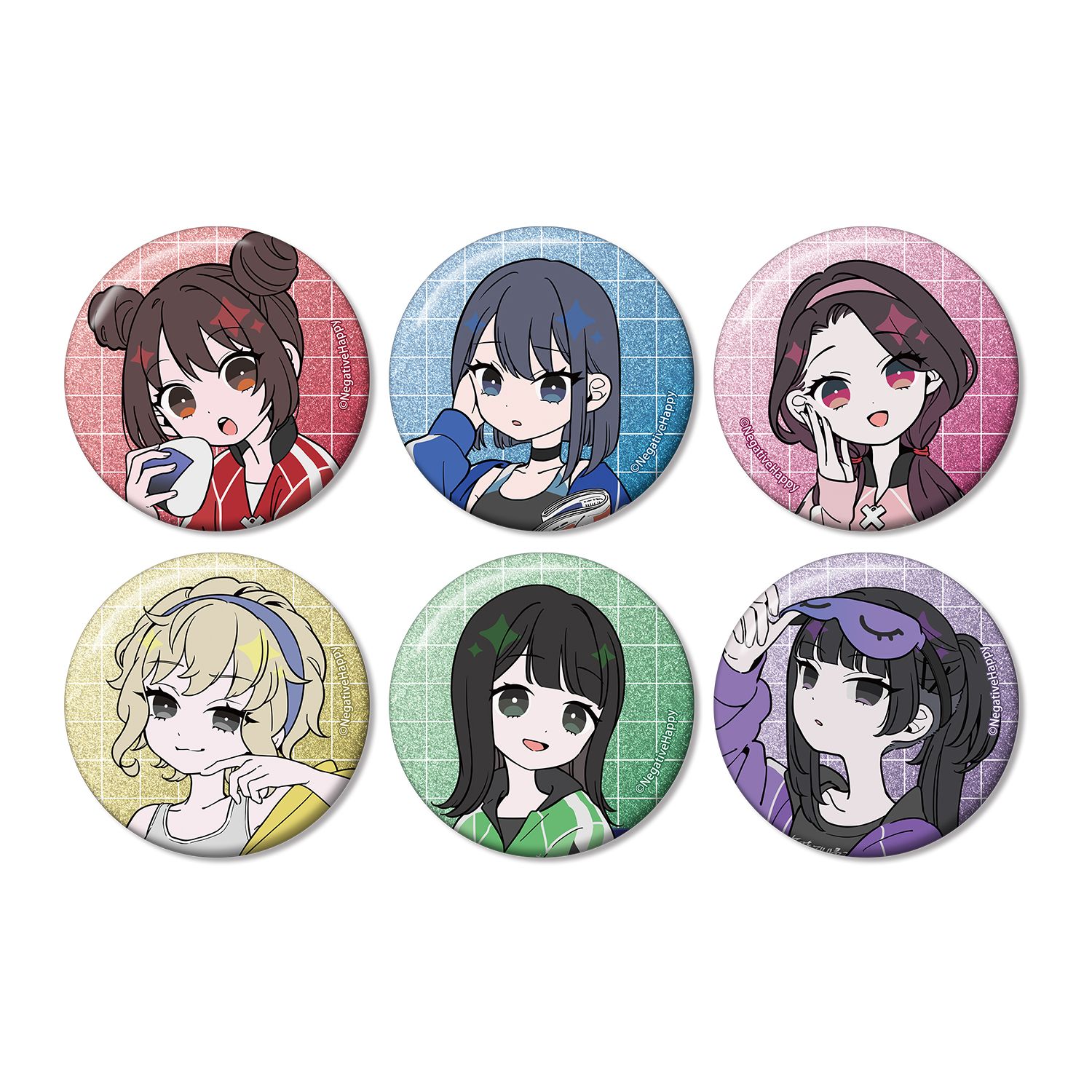ネガティヴハッピィ 描き下ろし トレーディング ネガティヴver. グリッター缶バッジ(単位/単品) - AniSmile
