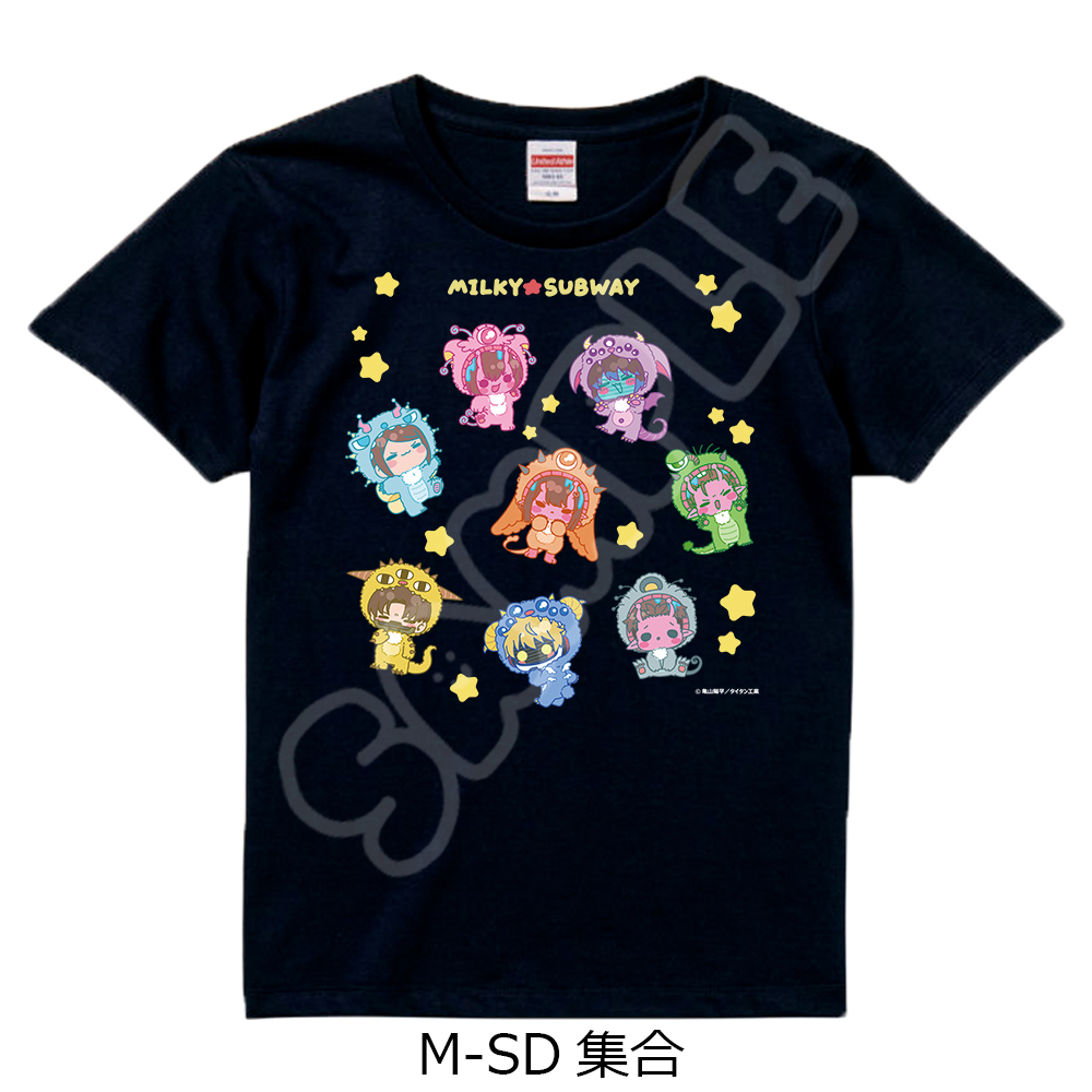 アニメ『銀河特急 ミルキー☆サブウェイ』 Tシャツ(mochocho第2弾) M-SD(集合) ブラック Sサイズ 画像 2 | AniSmile