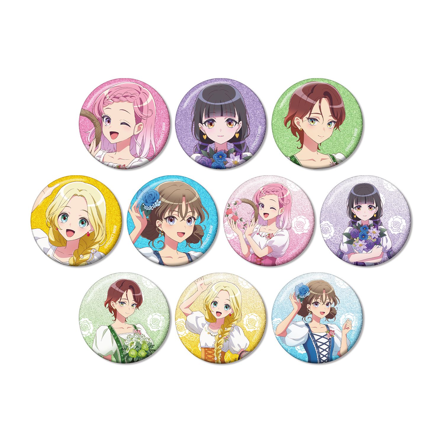前橋ウィッチーズ 描き下ろし 花祭りver. トレーディンググリッター缶バッジ(単位/単品) - AniSmile