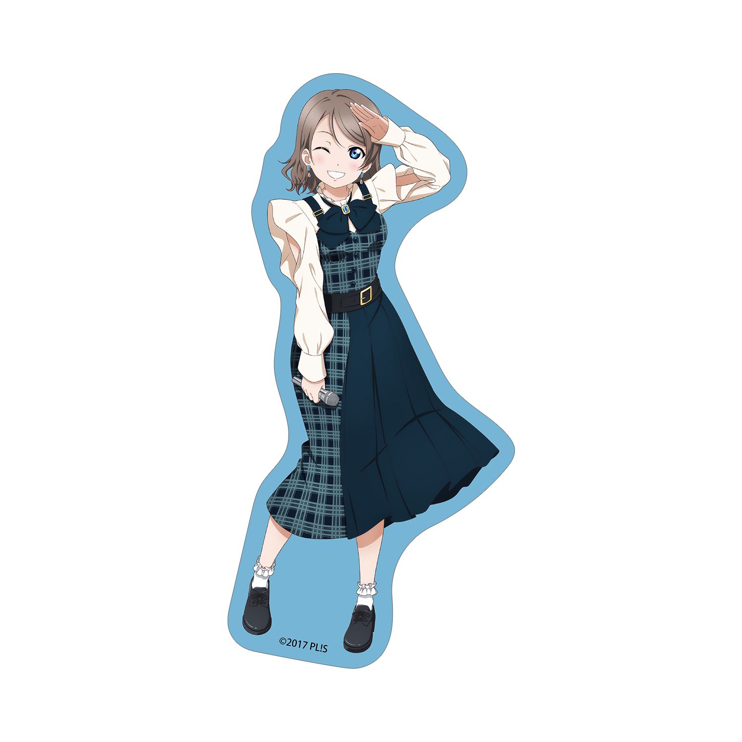 ラブライブ!サンシャイン!! 描き下ろし 渡辺 曜 チェックワンピース衣装ver. ダイカットステッカー - AniSmile